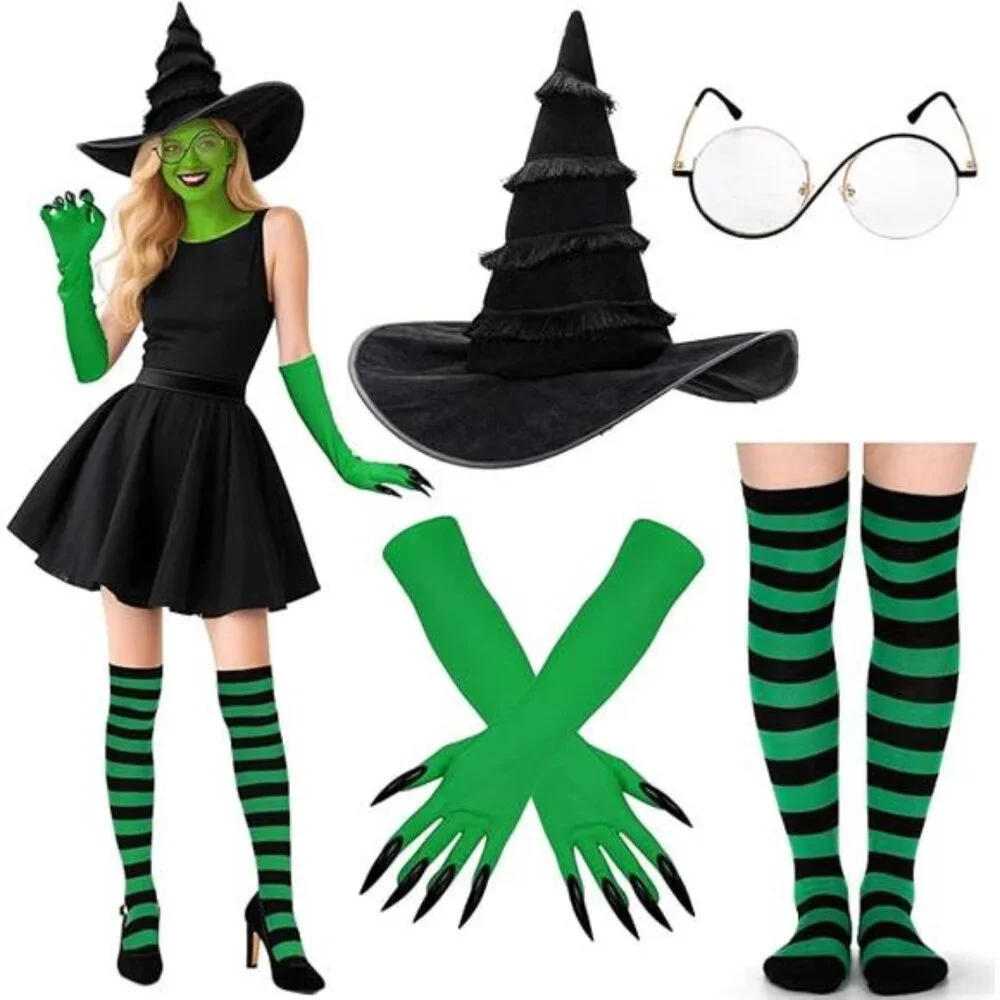 Wicked Witch Hat Glasses Gloves Socks Halloween Costume - Picture 8 of 8